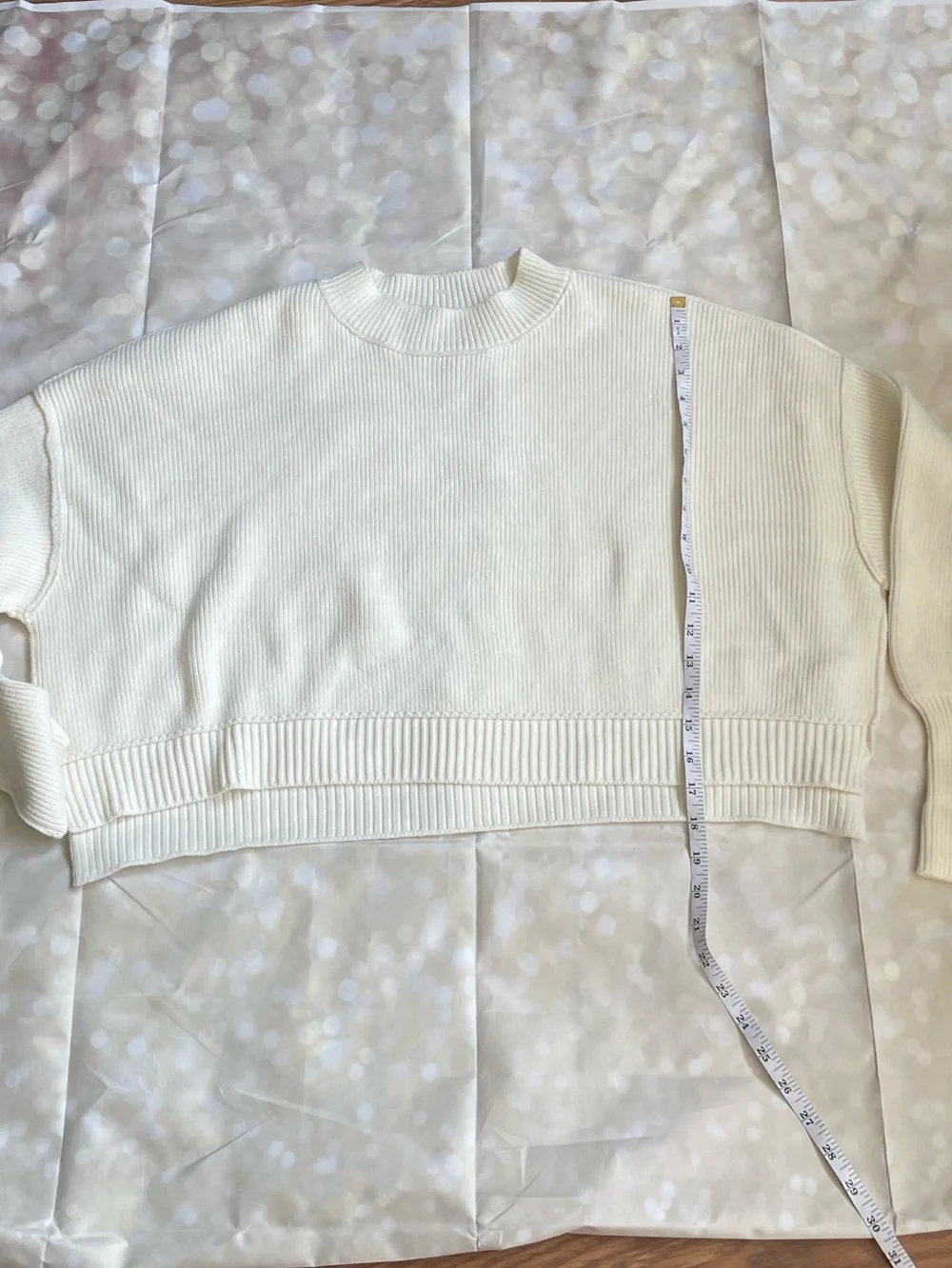 Free People Cream Boxy Cropped Knit Sweater Women's Size S